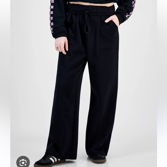 Planet Heart Black Foldover Wide Leg Sweatpants - Picture 1 of 6